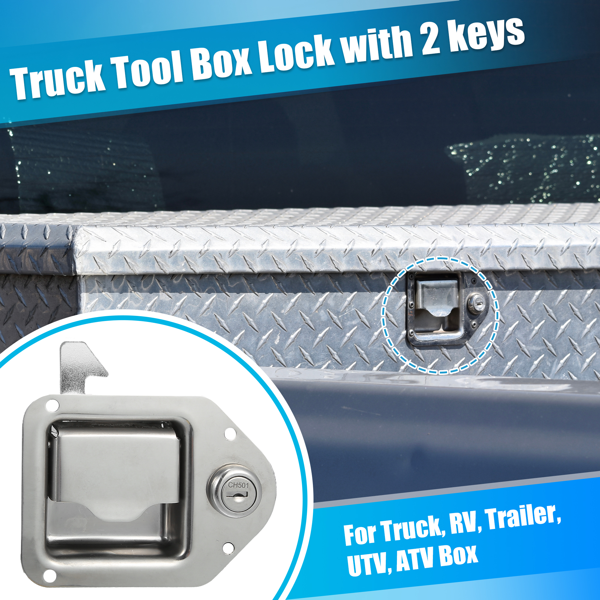 Unique Bargains 1 Set Truck Tool Box Latch Stainless Steel Toolbox Paddle Lock with Keys