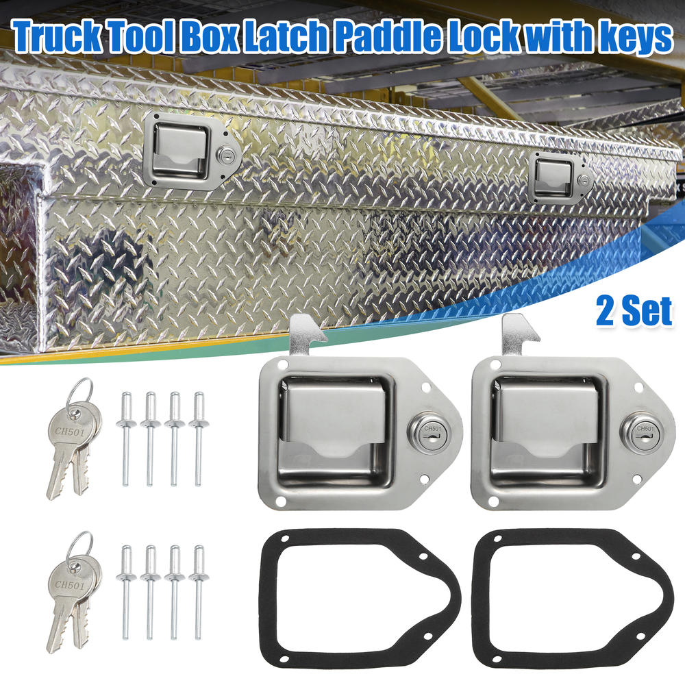 Unique Bargains 1 Set Truck Tool Box Latch Stainless Steel Toolbox Paddle Lock with Keys