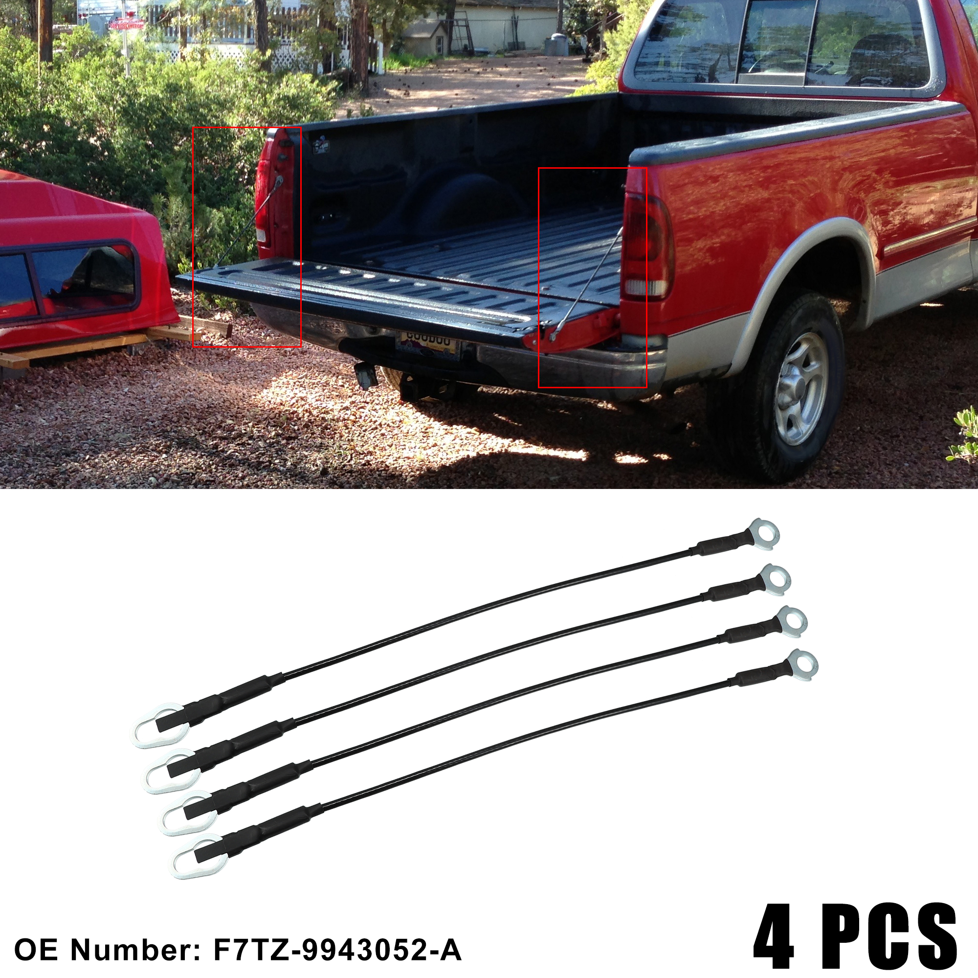 Unique Bargains 4pcs Tailgate Support Cables Pickup F7TZ-9943052-A for Ford F-100 F-150 F-250