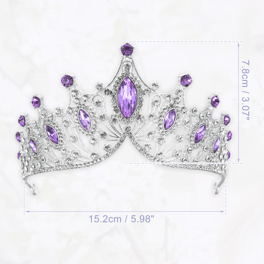 Unique Bargains Women Faux Crystal Princess Crowns Tiara Rhinestone Party Silver Tone Purple