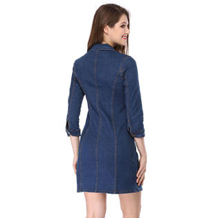 Unique Bargains Women's 3/4 Sleeve Button Down Denim Shirt Dress XS Blue Unique Bargains Women's 3/4 Sleeve Button Down Denim Shirt Dress XS Blue