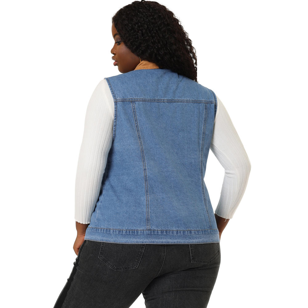 Unique Bargains Agnes Orinda Plus Size Vest for Women Corduroy Jean Contrast Color Denim Jackets Vests