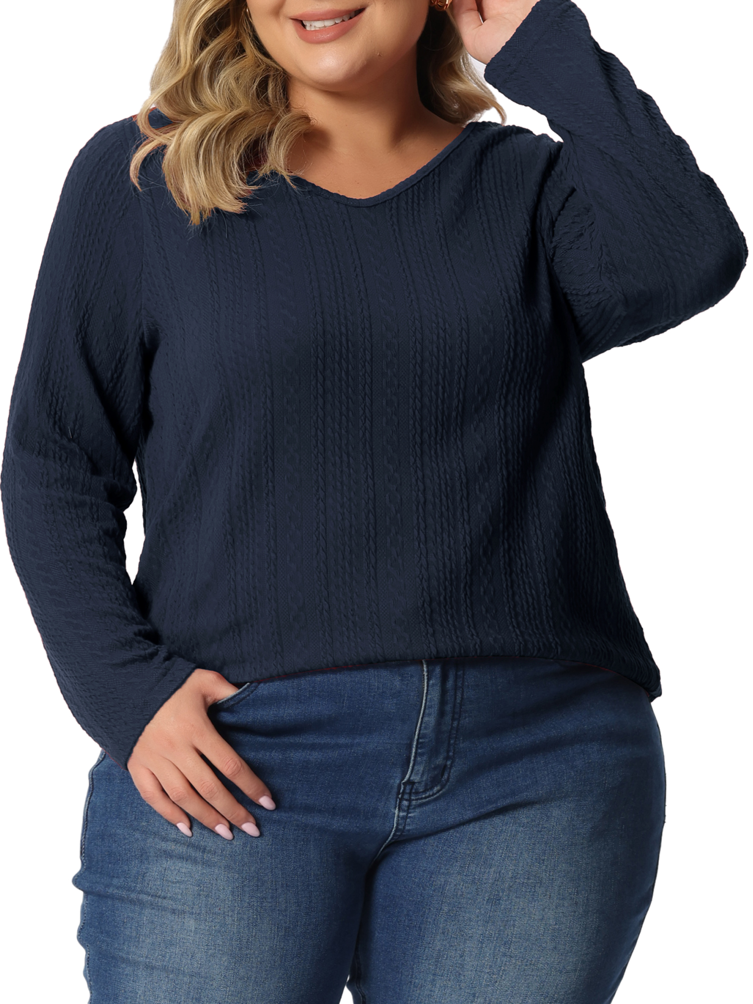 Unique Bargains Plus Size Top for Women Casual Round Neck Long Sleeve Knit Tunic Tops 2023