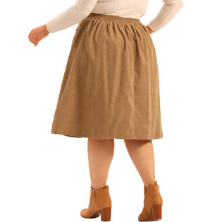 Unique Bargains Plus Size Skirt for Women Casual Knee a Line Faux