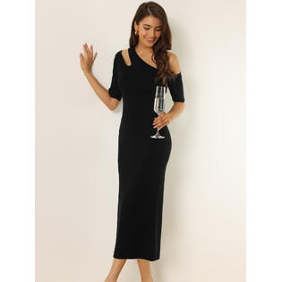 Unique Bargains Women's Short Sleeve Cutout Shoulder Bodycon Midi Sweater Dress Unique Bargains Women's Short Sleeve Cutout Shoulder Bodycon Midi Sweater Dress