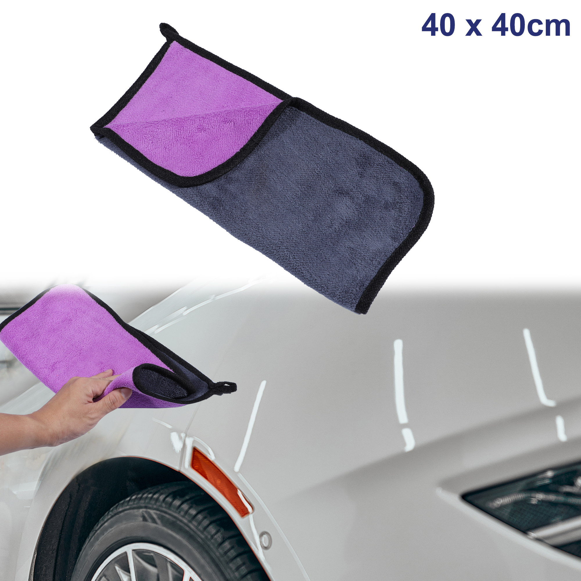 Unique Bargains Microfibre Car Drying Towel 40 x 40cm 600GSM Car Cleaning  Cloth Grey Purple