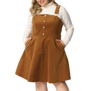 Unique Bargains Corduroy Pinafore Short Dress for Women 2023 Plus Size Adjustable Strap Overall Dress Suspender Skirt Brown 2X Unique Bargains Corduroy Pinafore Short Dress for Women 2023 Plus Size Adjustable Strap Overall Dress Suspender Skirt Brown 2X