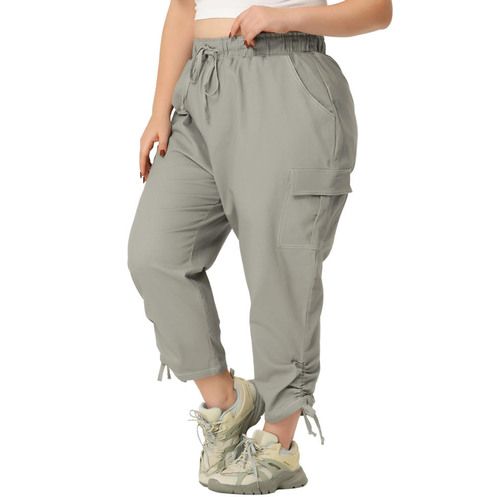 Unique Bargains Agnes Orinda Women's Plus Size Drawstring Elastic Waist Cargo Pants with Pockets