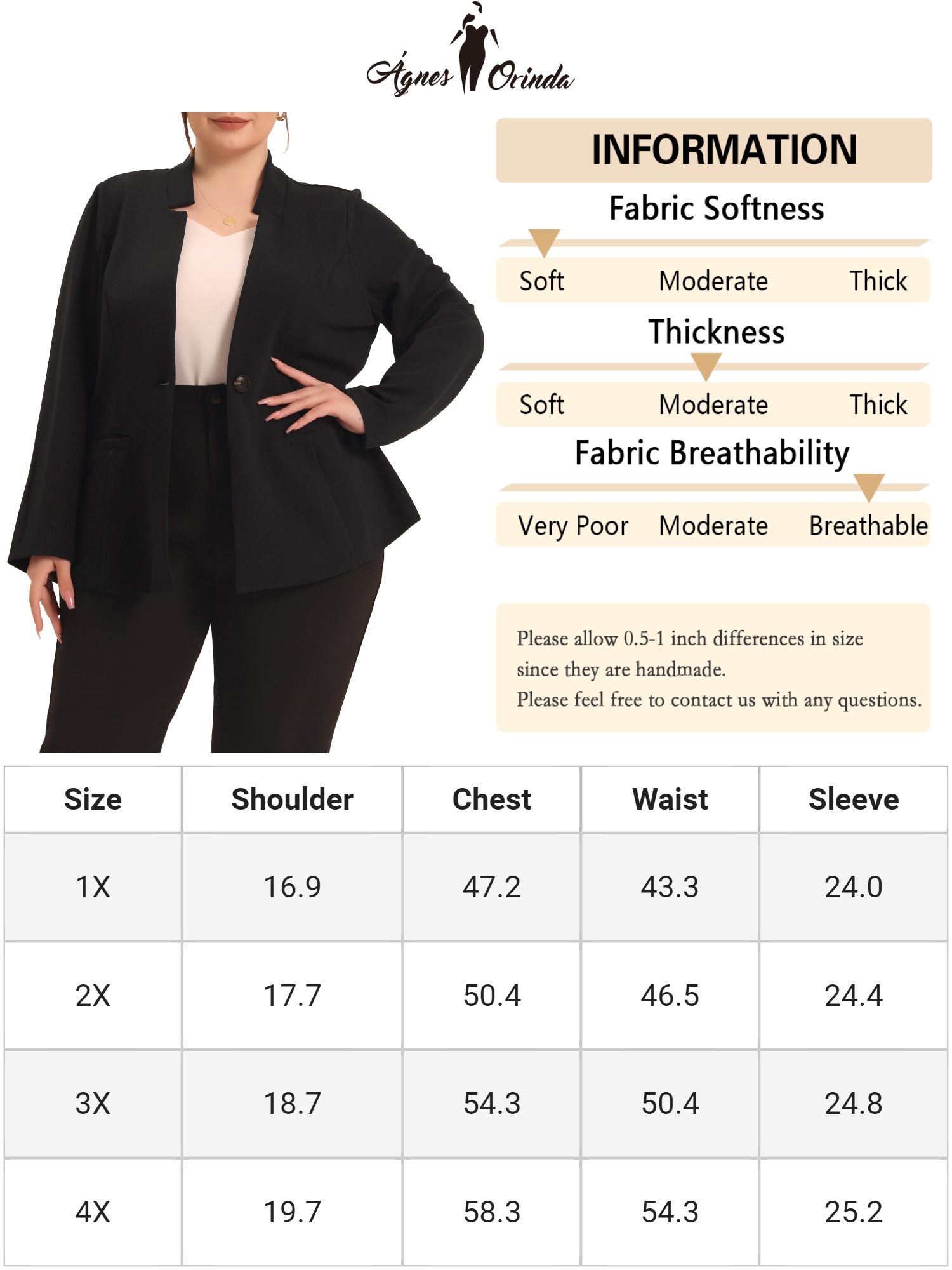 Unique Bargains Women's Plus Size Button Long Sleeve Office Work Business Suit Blazer Jacket