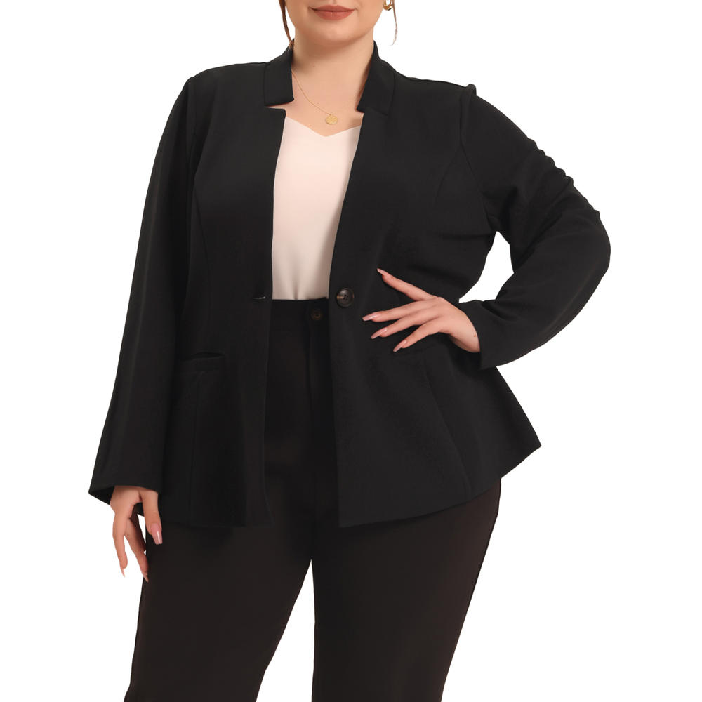 Unique Bargains Women's Plus Size Button Long Sleeve Office Work Business Suit Blazer Jacket