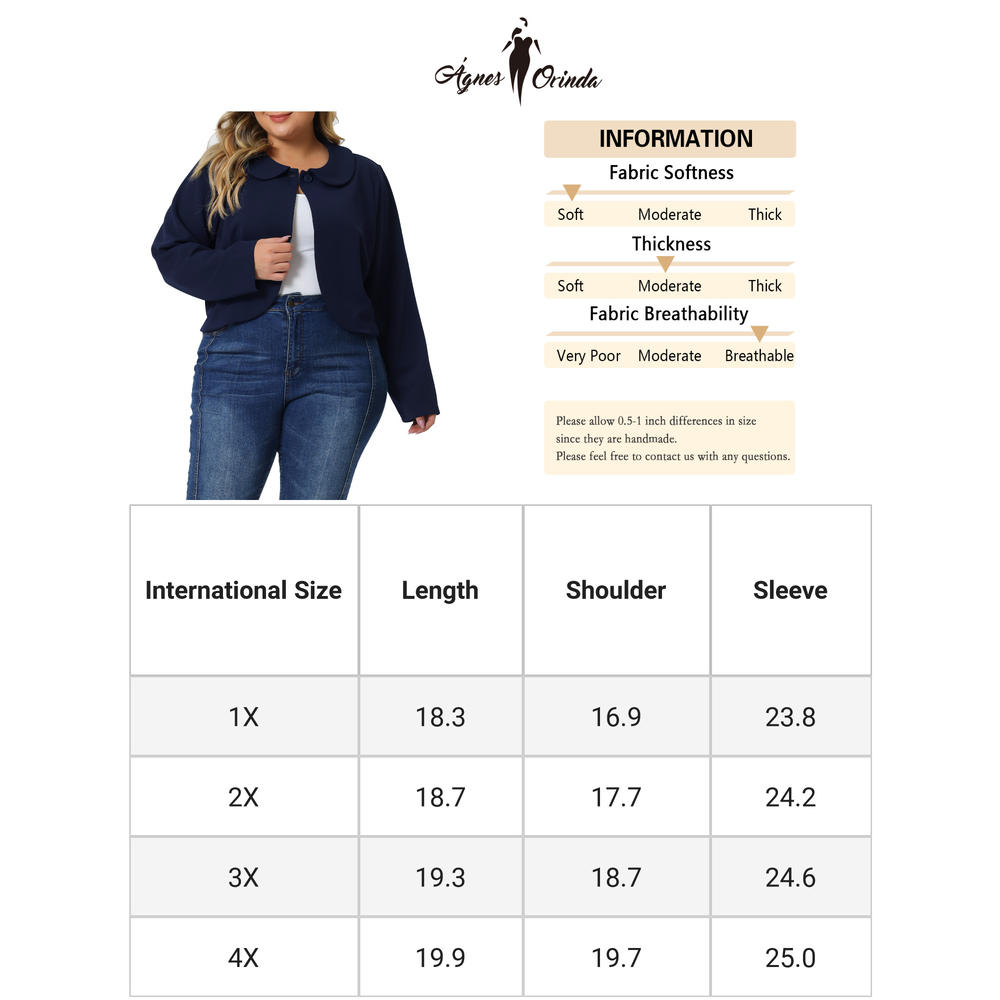 Unique Bargains Bolero Shrugs for Women Plus Size Business Office Long Sleeve Peter Pan Shrug Cardigan Crop Jackets