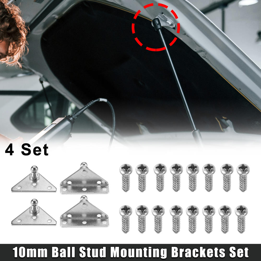 Unique Bargains 4 Set Silver Tone Ball Stud Mounting Bracket for Gas Strut Shocks with 16 Screws