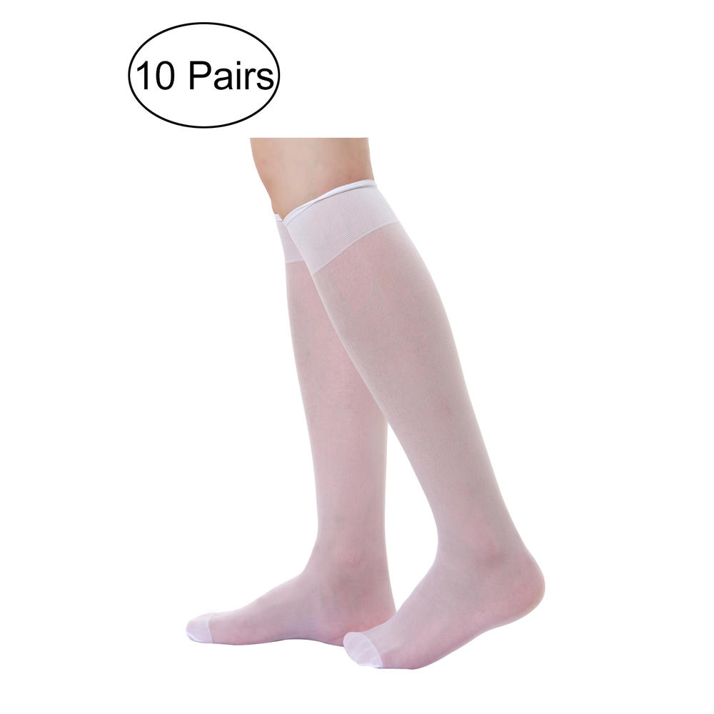 Unique Bargains Women Knee High Reinforced Toe 10 Pairs Sheer Silky Stockings