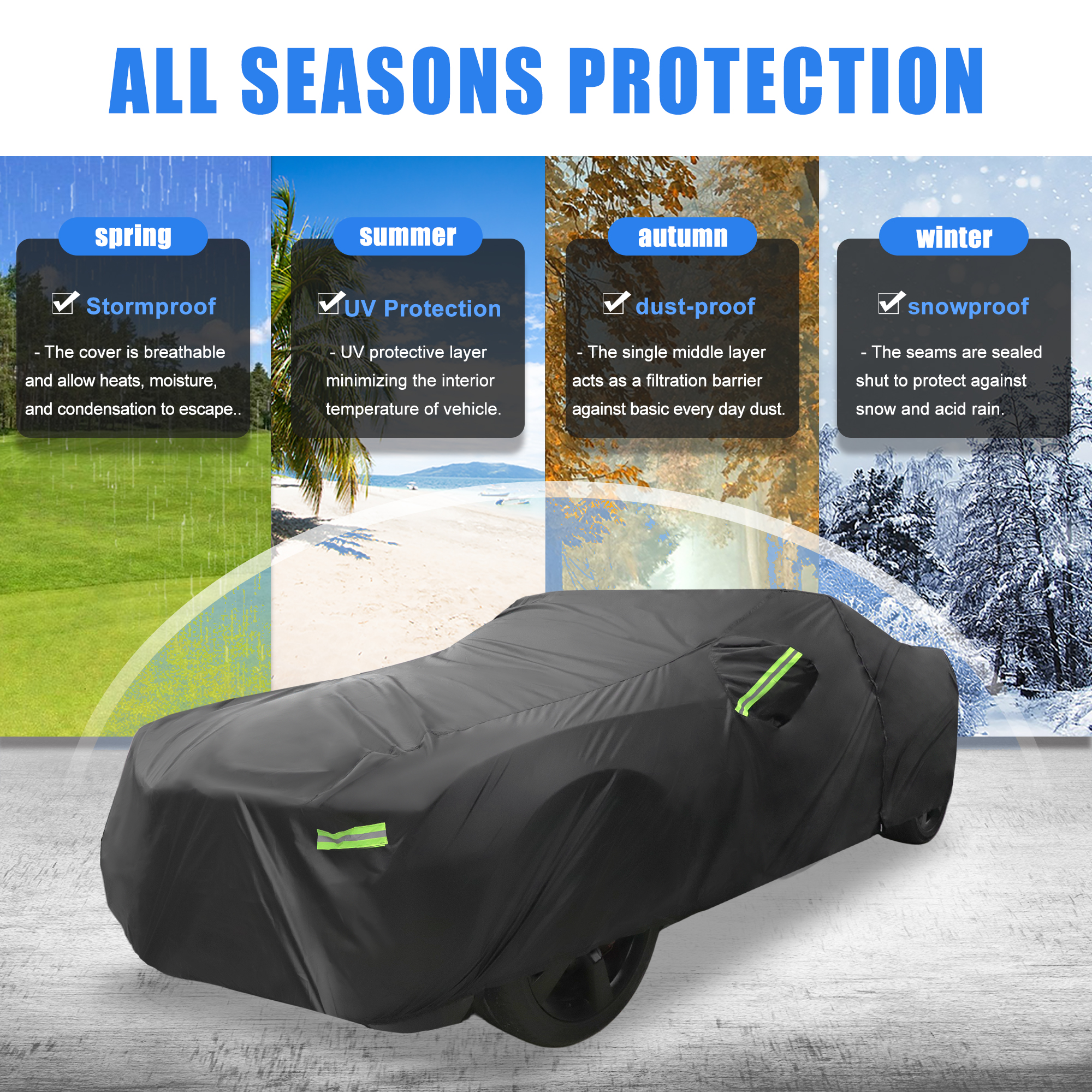 Unique Bargains 1 Pcs Waterproof SUV Car Cover for Chevy Camaro 2010-2021 with Zipper Black