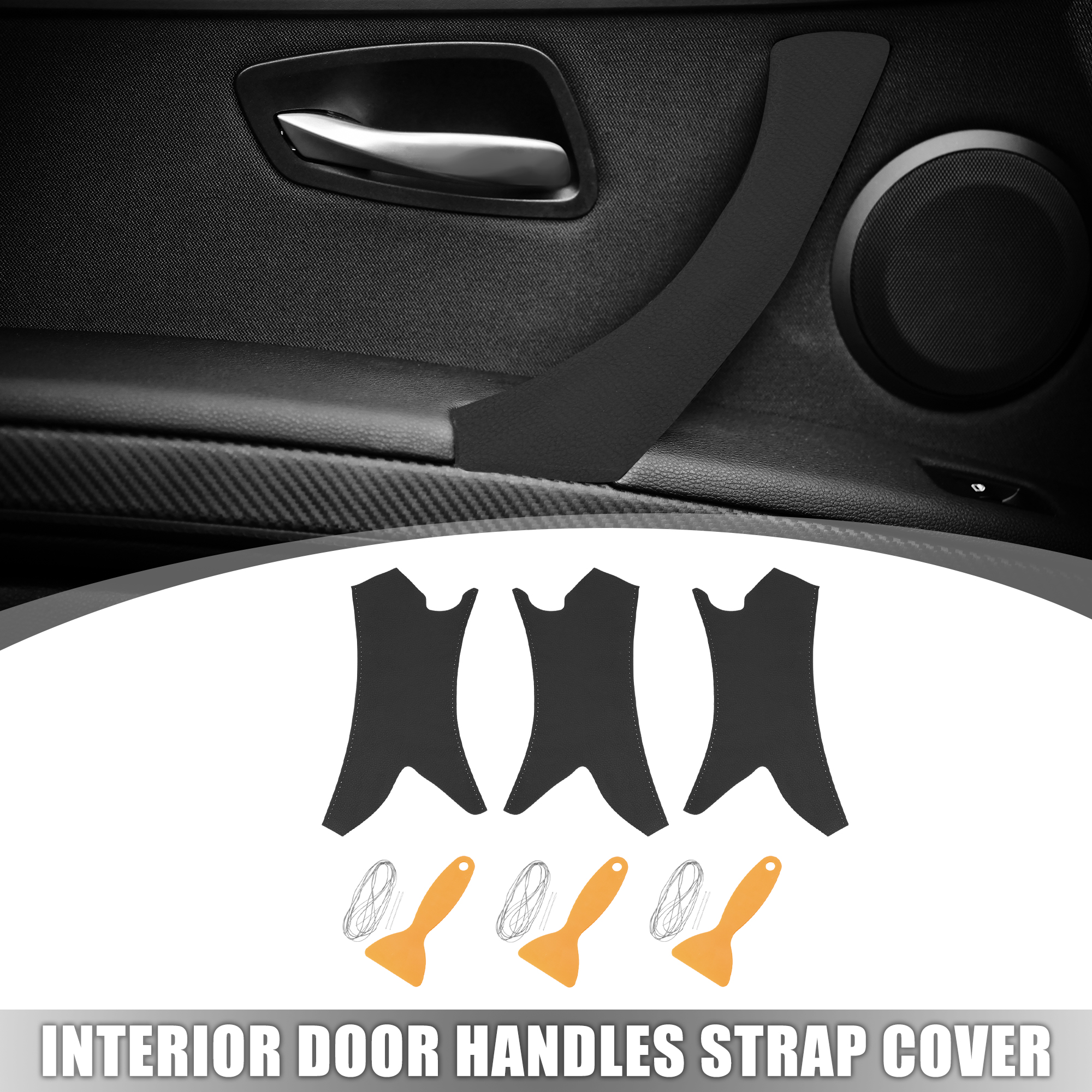 Unique Bargains 3pcs Left and Right Side Car Interior Door Handle Cover for BMW Gray Line