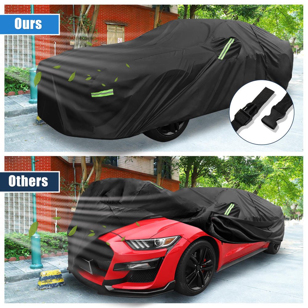 Unique Bargains Waterproof SUV Car Cover for Ford for Mustang GT/Bullitt with Zipper Black