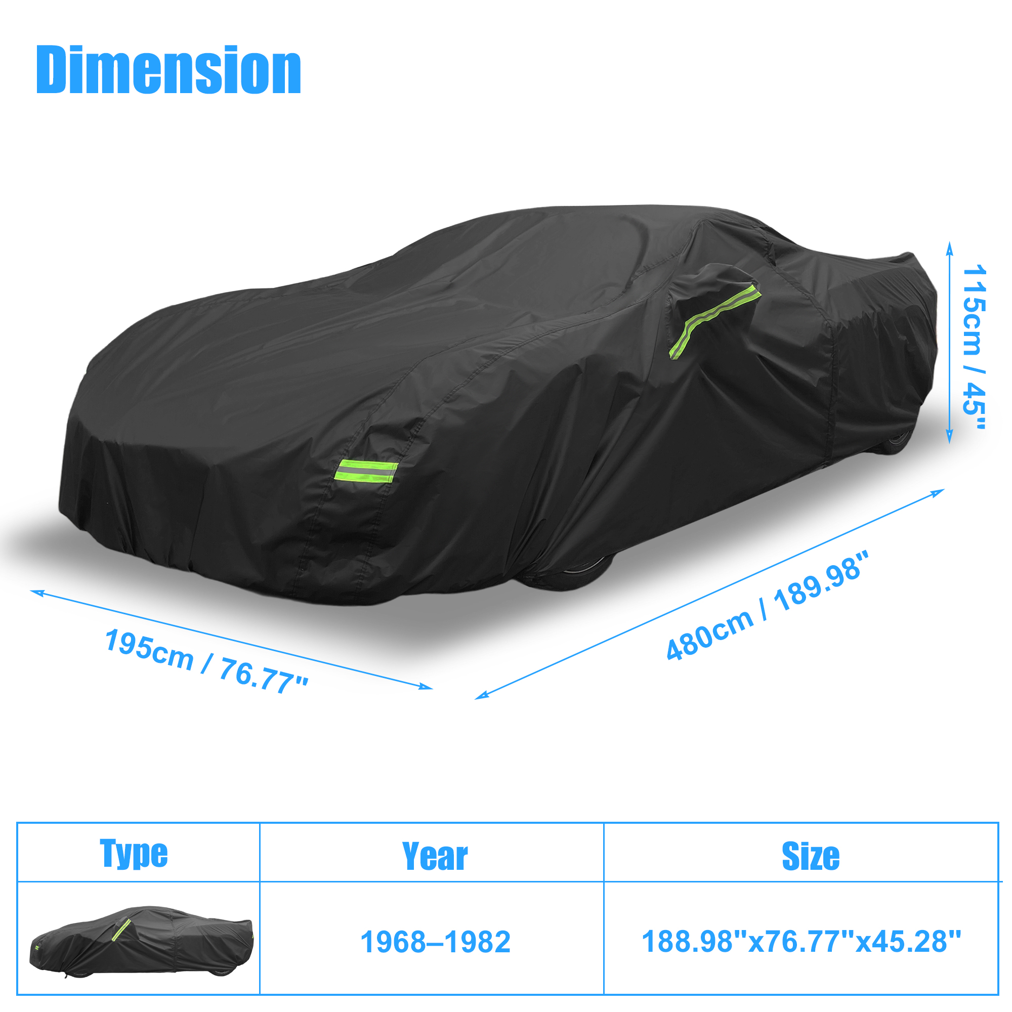 Unique Bargains Waterproof Car Cover for Chevrolet Corvette C8 2020–2022 with Zipper Black