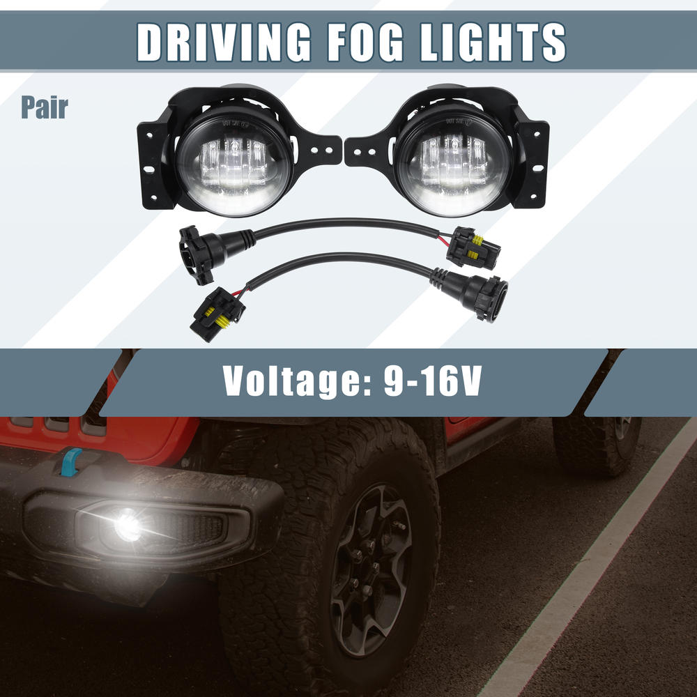 Unique Bargains 4 Inch LED Fog Light for Jeep Wrangler JL 2018-2023 Driving Fog Lights 1 Pair