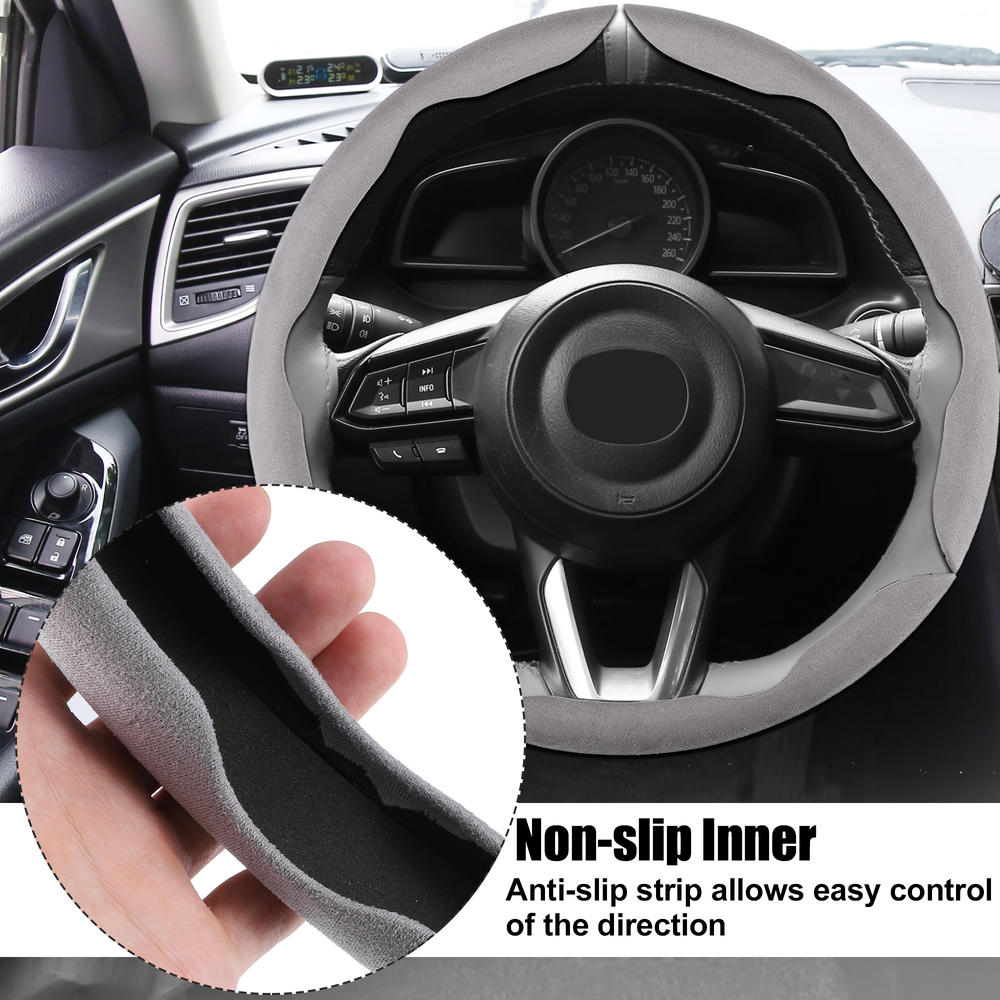 Unique Bargains 3pcs Segmented 14.5-15 Inch Universal for Car Steering Wheel Cover Suede Gray