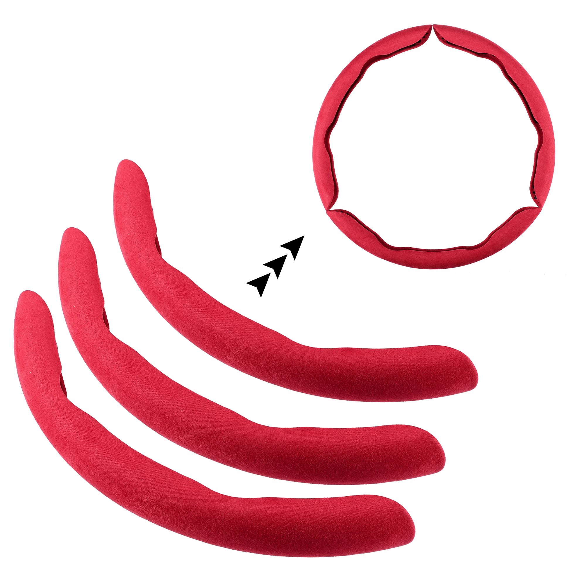 Unique Bargains 3pcs Segmented 14.5-15 Inch Universal for Car Steering Wheel Cover Suede Red