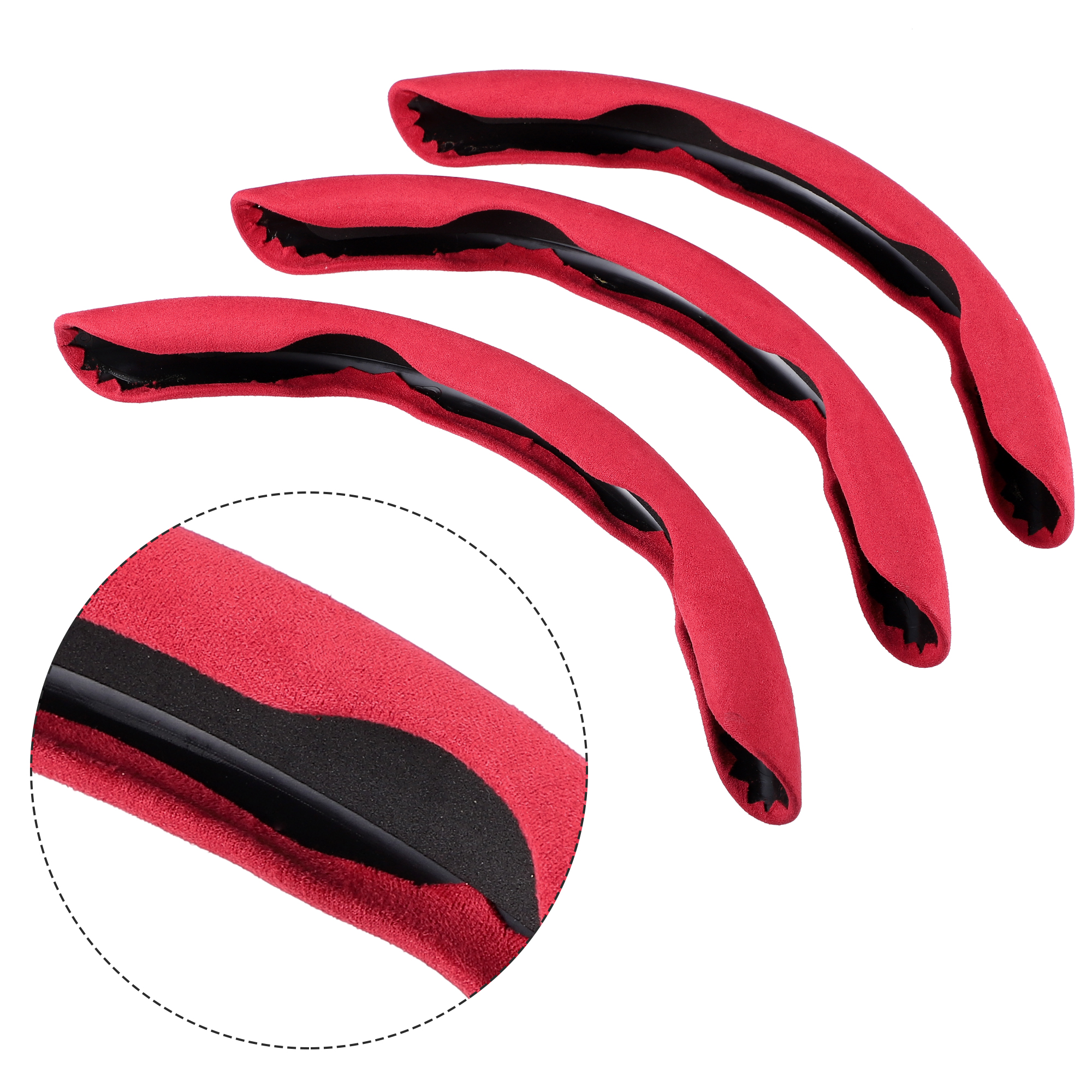 Unique Bargains 3pcs Segmented 14.5-15 Inch Universal for Car Steering Wheel Cover Suede Red