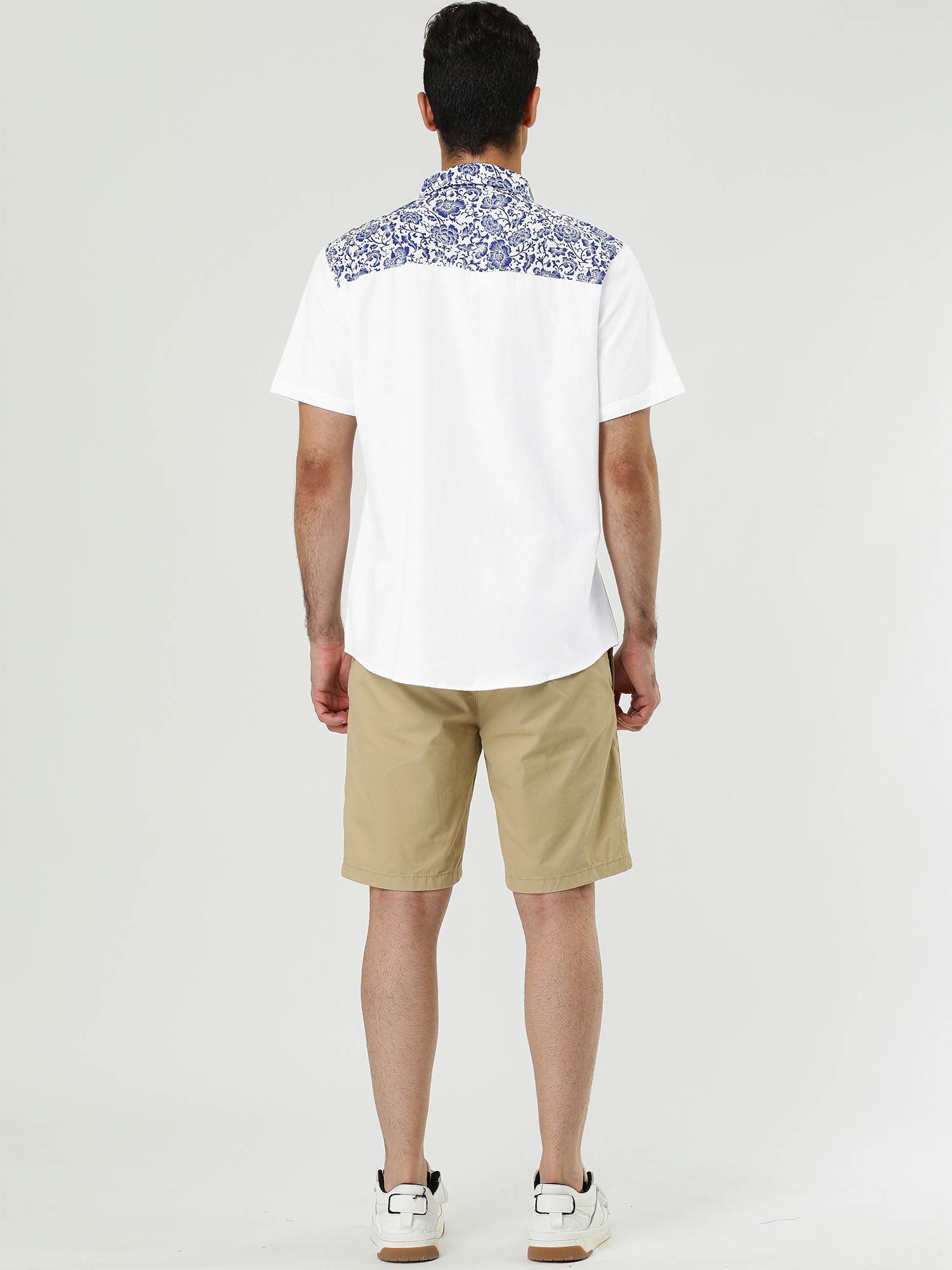 Unique Bargains Men Summer Floral Print Pocket Short Sleeve Button Down Hawaiian Shirt