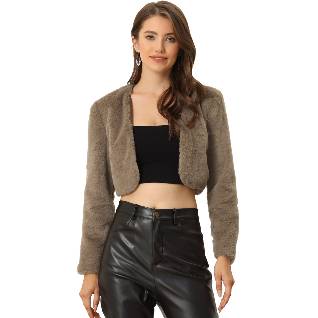 Unique Bargains Allegra K Women's Cropped Open Front Jacket