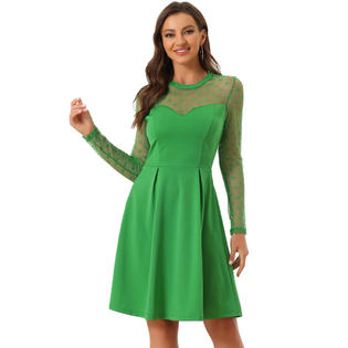Unique Bargains Women's Mesh See Through Heart Sheer Skater Party Dress Green XL Unique Bargains Women's Mesh See Through Heart Sheer Skater Party Dress Green XL