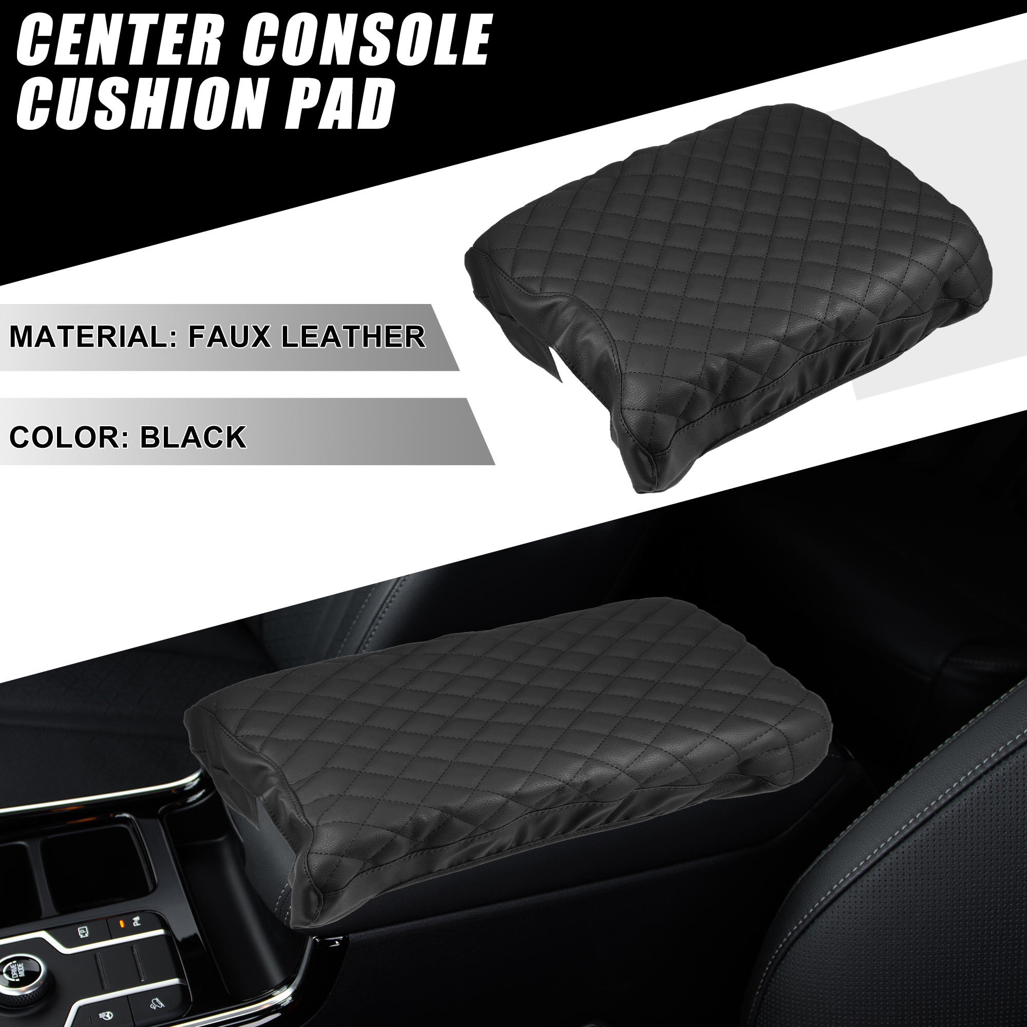 Unique Bargains Car Center Console Armrest Cover for Ford F150 2015-2023 Faux Leather Black