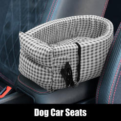 Unique Bargains Dog Car Seat for Medium Small Sized Puppy Cat Seat Plaid Style White