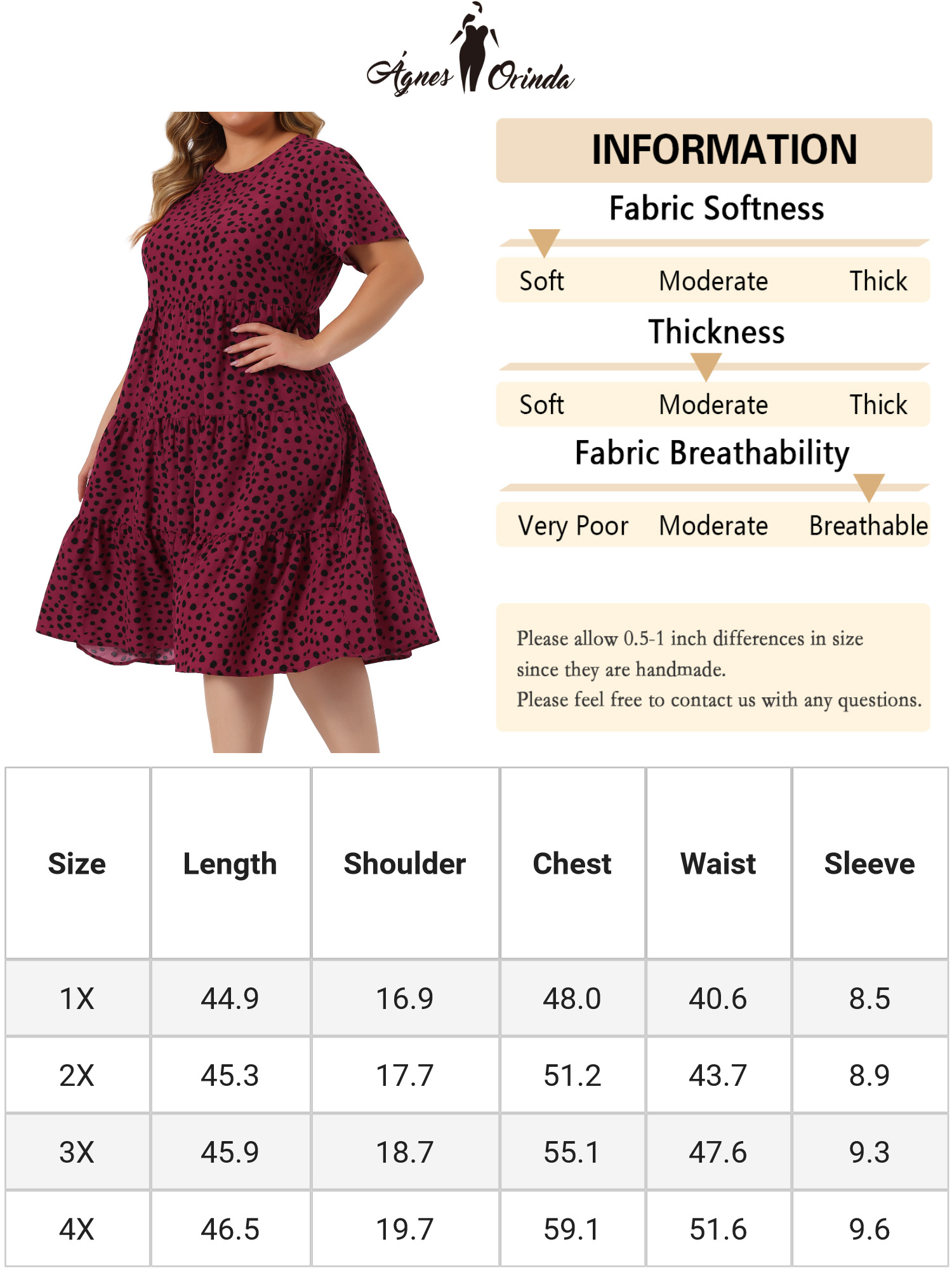 Unique Bargains Plus Size Polka Dots Dress for Women Short Sleeve Midi Layered Dresses