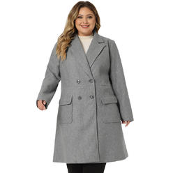 Unique Bargains Agnes Orinda Women's Plus Size Notched Lapel Double Breasted Winter Long Coat
