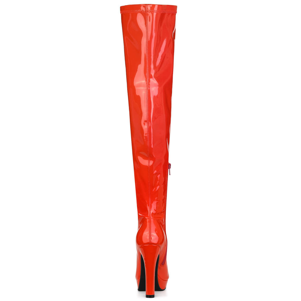 Unique Bargains Allegra K Women's Patent Leather Platform Chunky Over Knee High Boot