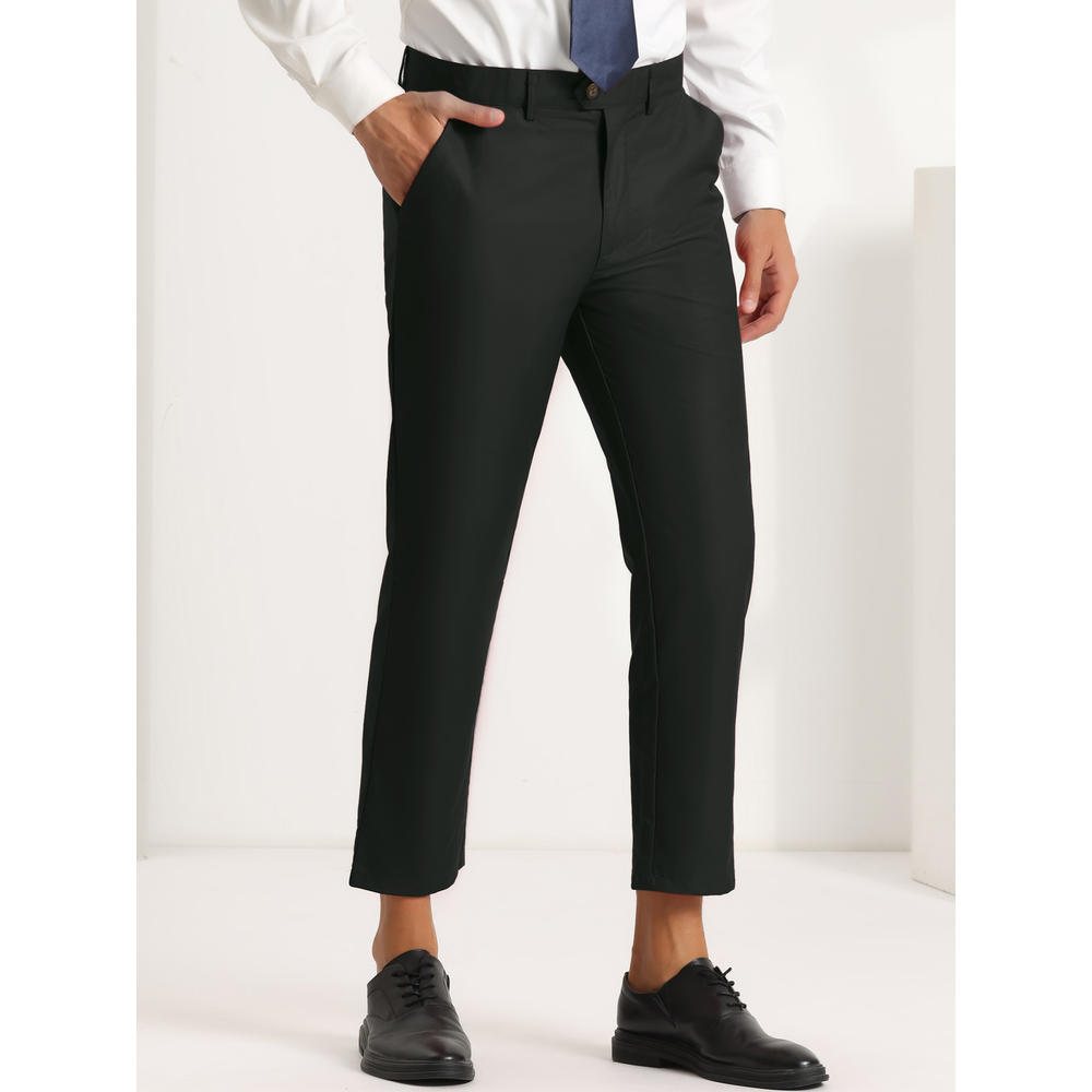 Unique Bargains Lars Amadeus Men's Cropped Pants Solid Color Flat Front Skinny Dress Trousers