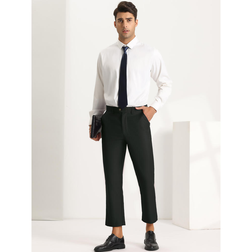 Unique Bargains Lars Amadeus Men's Cropped Pants Solid Color Flat Front Skinny Dress Trousers