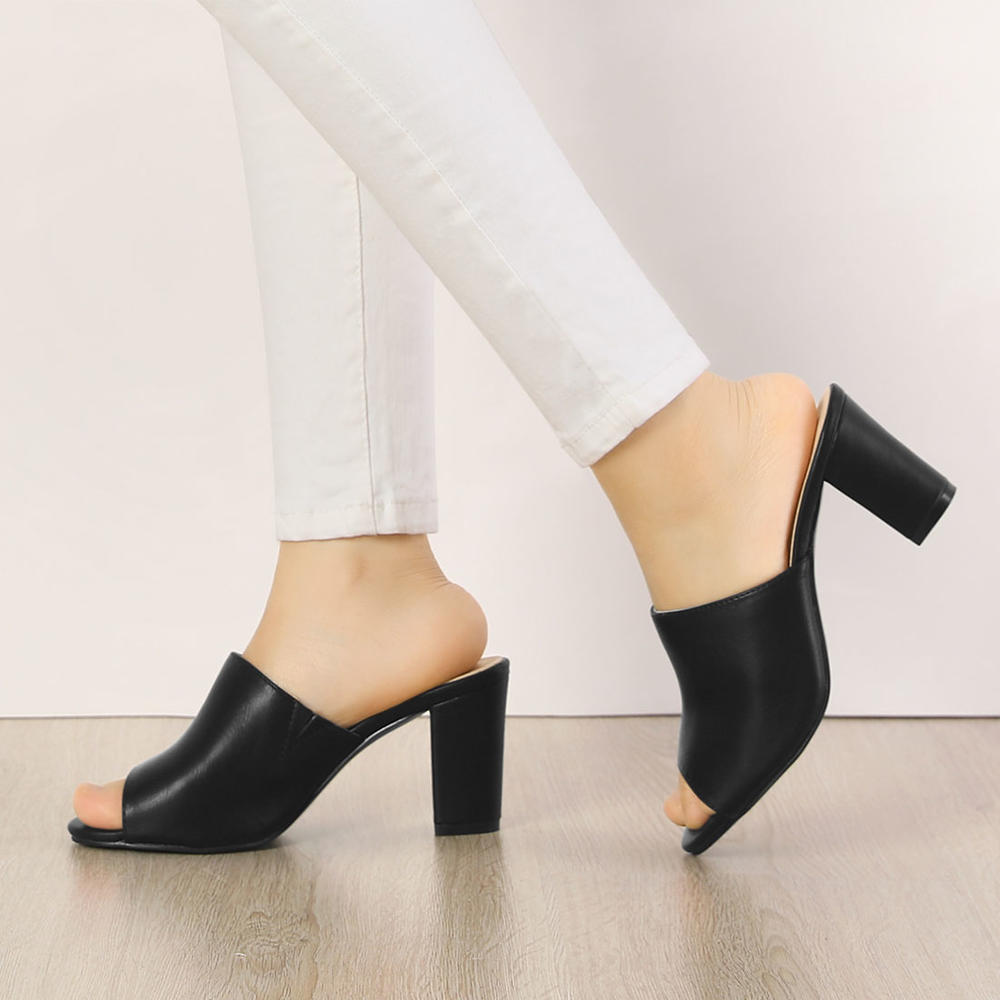 Unique Bargains Women's Slip on Block Heel Slide Sandals