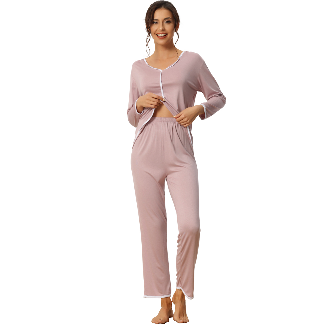 Unique Bargains Womens Sleepwear Pajamas Long Sleeve Pullover Tops with Pants Lounge Sets