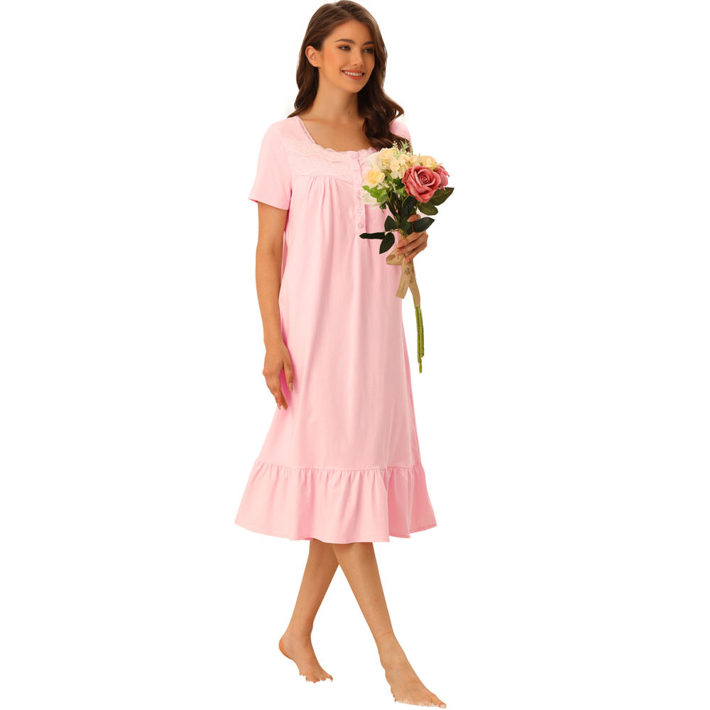 Unique Bargains Womens Victorian Nightgown Princess Lace Ruffle Short Sleeve Cotton Sleepwear Loungewear