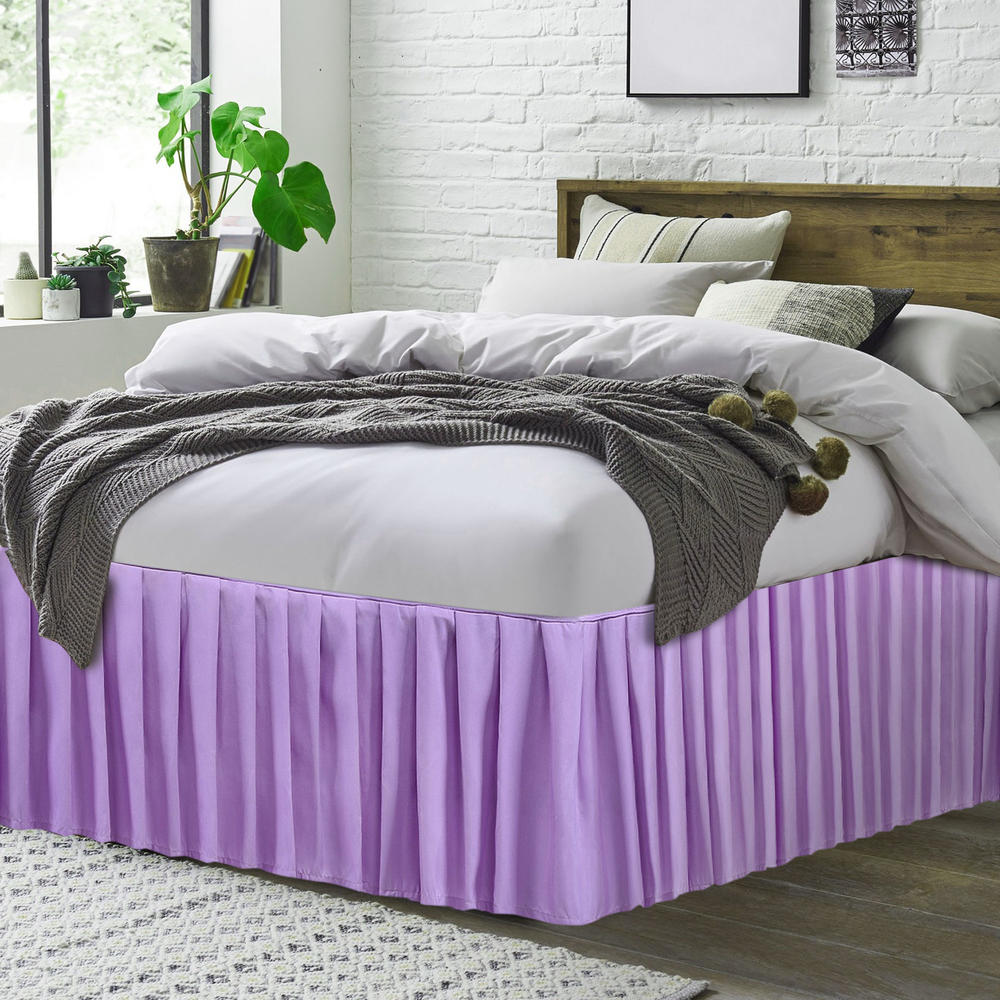 Unique Bargains Bed Skirt Brushed Polyester Pleated Styling Solid Color Dust Ruffle,  -with 14 Inch Drop