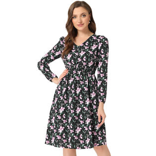 Women's Floral Print Flowy V-Neck Midi Dress - White - XL Women's Floral Print Flowy V-Neck Midi Dress - White - XL
