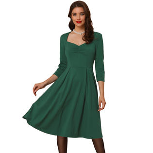 Unique Bargains Women's Vintage Sweetheart Neck 1950s Retro Cocktail A-Line Dresses Dark Green L Unique Bargains Women's Vintage Sweetheart Neck 1950s Retro Cocktail A-Line Dresses Dark Green L