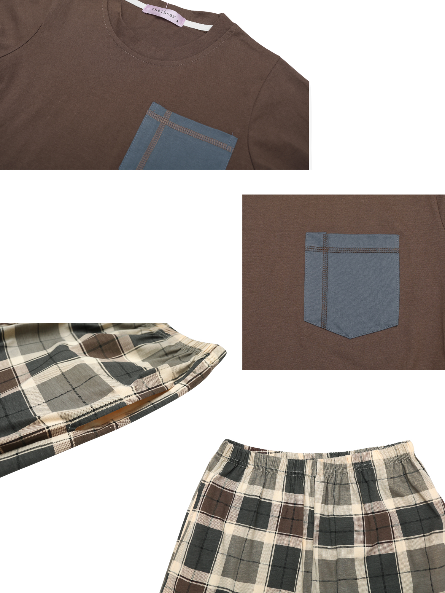 Unique Bargains Men’s Sleepwear Long Sleeve with Pants Plaid Family Pajama Sets
