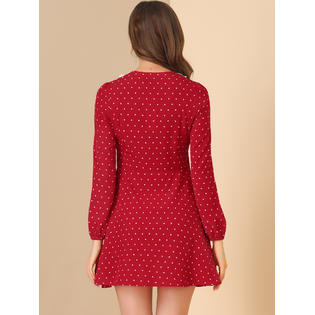 Unique Bargains Women's Heart Print Peter Pan Collar Valentine's Day Long Sleeve Mini Dress Burgundy M Unique Bargains Women's Heart Print Peter Pan Collar Valentine's Day Long Sleeve Mini Dress Burgundy M