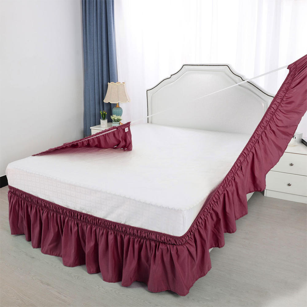Unique Bargains Bed Skirt Polyester Ruffle Wrap Around 3 Sides Dust Ruffle 15" Drop Twin Full Queen King Size