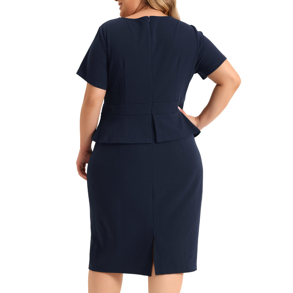 Unique Bargains Plus Size Sheath Dress for Women Short Sleeve V Neck Work Business Bodycon Pencil Dresses