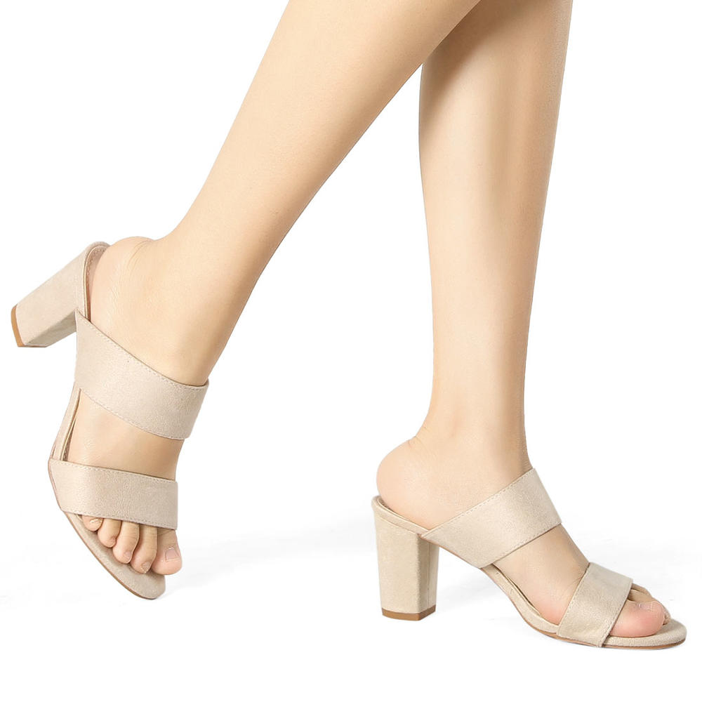 Unique Bargains Allegra K Women's Opened Toe Block Heeled Slide Sandals