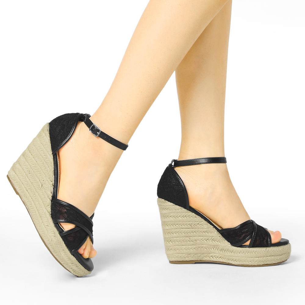 Unique Bargains Allegra K Women's Ankle Strap Espadrille Wedge Heel Wedge Sandals