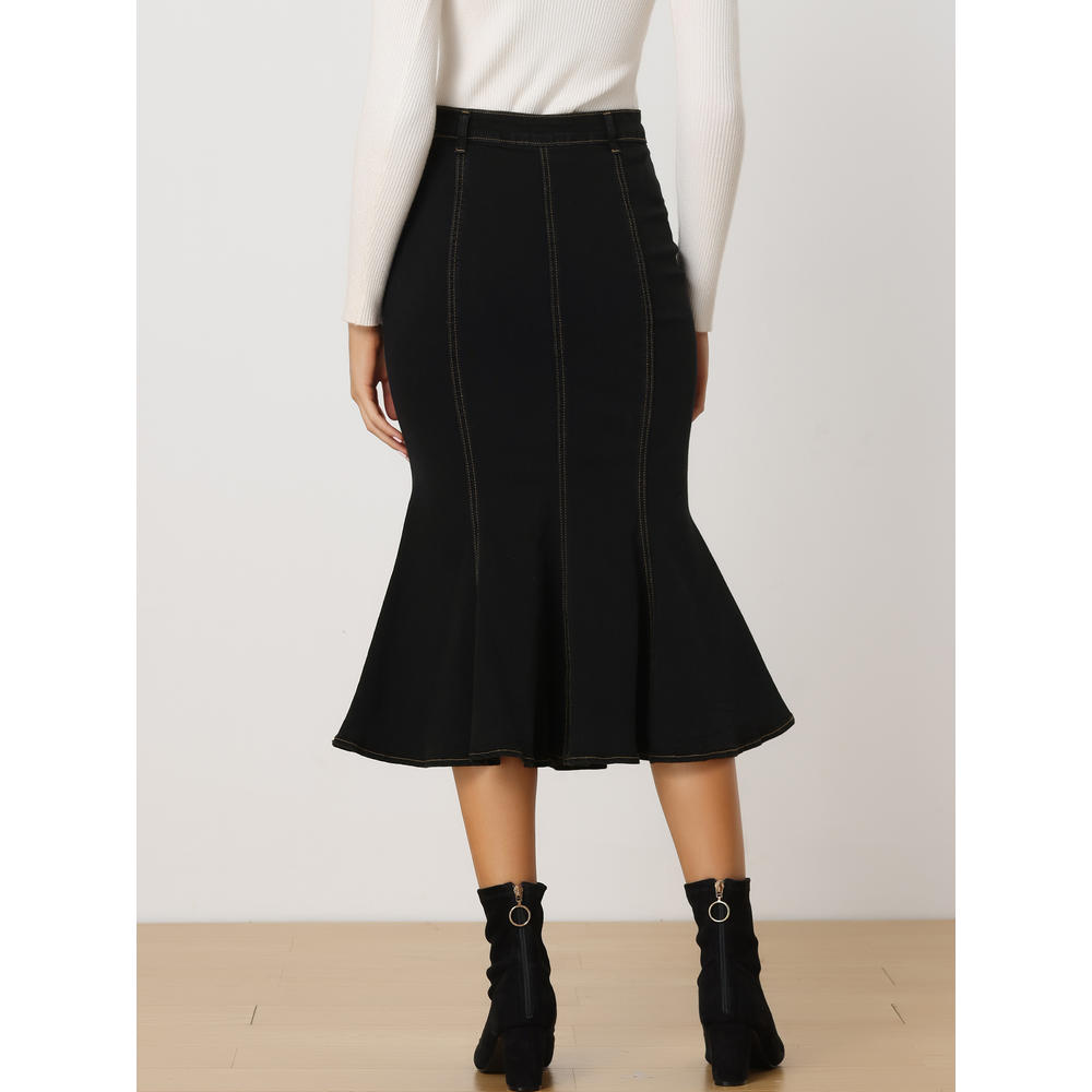 Unique Bargains Fishtail Maxi Denim Skirt for Women's Distressed Skirt