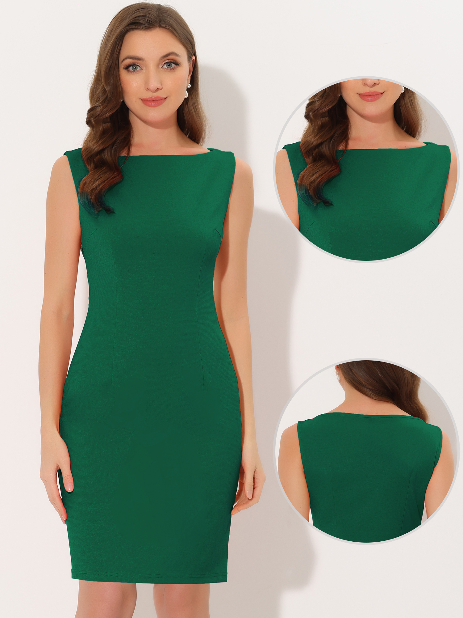 Unique Bargains Sleeveless Sheath Dress for Women's Boat Neck Casual Office Dresses