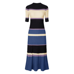 Unique Bargains Women's Striped Midi Dress Short Sleeve Basic Knitted A-Line Dress Blue Purple L Unique Bargains Women's Striped Midi Dress Short Sleeve Basic Knitted A-Line Dress Blue Purple L